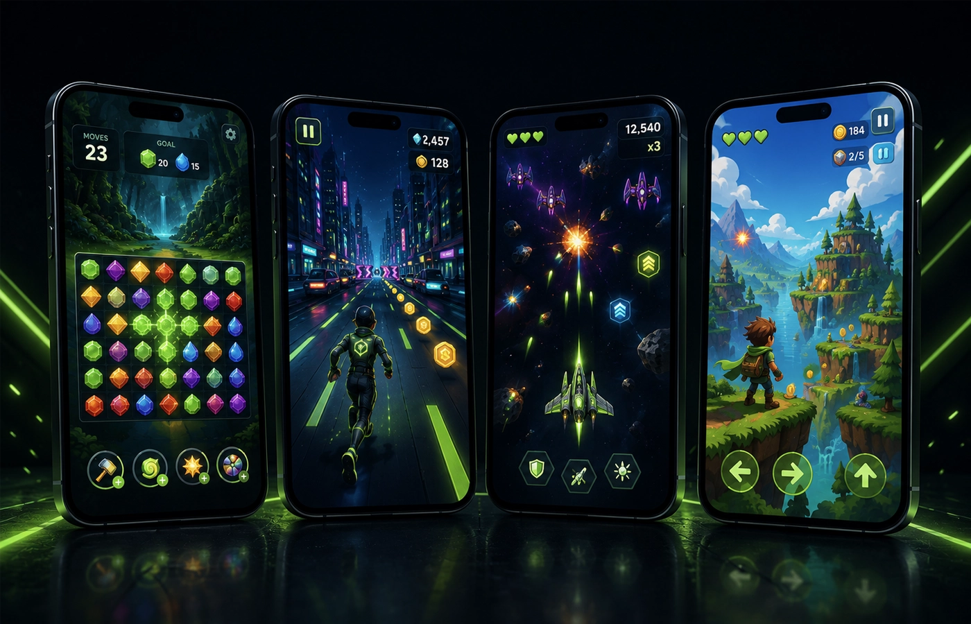 Collage of mobile game screens